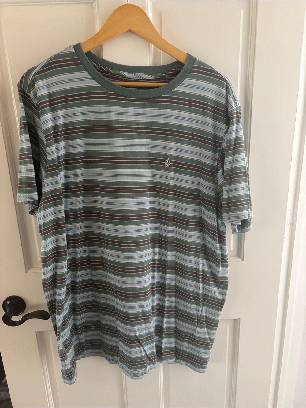 Volcom Men's Short Sleeve Striped Crew Tee - Green & Charcoal